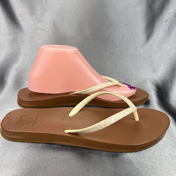 Reef Stargazer‎ Thong Sandals Women's 8.5 Yellow Sparkle Flip Flops Summer Beach - Picture 3 of 15